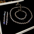 Sparkling zircon necklace, bracelet and earrings set with silver finish in a black box - 31# Three-piece Set-Silver-Irregular Geometric