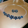 Blue flower zircon jewelry set with necklace and earrings in sparkling silver finish - 44# Two-piece Set-Blue-Flower