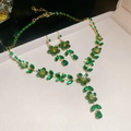 Elegant emerald green and gold flower jewelry set with necklace and earrings in a gift box - 47# Two-piece Set-Green-Flower Wheat Ear Butterfly