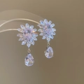 Silver flower drop earrings with purple pear-shaped crystal and marquise rhinestones - 1# Silver Pin-Silver-Water Drop Flower