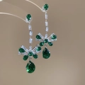 Elegant emerald green teardrop earrings with butterfly knot and zircon drop accents - 15# Silver Pin-Silver-Green-Bow Water Drop