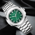 Reloj de cuarzo para hombre con esfera verde oscuro y brazalete de acero inoxidable - Acero Plateado Brillante Esfera Verde