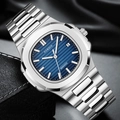 Reloj de hombre en acero inoxidable plateado con esfera azul texturizada y calendario - Acero Plateado Brillante Esfera Azul