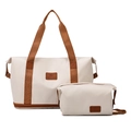 Set de viaje de dos piezas en crema y marrón con bolso grande y neceser a juego - Blanco Roto