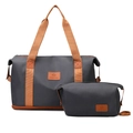 Set de bolsas de viaje de nailon gris oscuro con bolso grande y neceser a juego para viaje - Gris