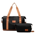 Bolso de viaje negro de gran capacidad con neceser a juego y asas de cincha marrón - Negro