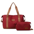 Red expandable travel tote bag set with matching organizer pouch and shoe compartment - Red