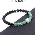 Tigerauge Amethyst Pyramide Armband mit matten schwarzen Perlen und grünen Elementen - Grüner Aventurin-Stil (SL373A03)