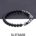 Bracciale in onice nera opaca e labradorite da 6mm con elemento centrale sfaccettato - Stile Labradorite (SL373A08)