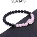 Bracciale di perle nere opache da 6mm con piramide in quarzo rosa e distanziatori argento - Stile Quarzo Rosa (SL373A10)
