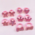 Set di dieci elastici rosa per capelli bimba con corone glitterate e forme a cuore - Mt027 - Confezione Da 10 Elastici Per Capelli In Polvere / -