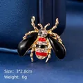 Golden bee brooch with black enamel wings and sparkling rhinestones 3x2.8cm - Red And Black Insect (XD5709-1)