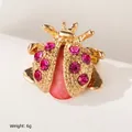 Cute ladybug insect brooch in gold finish with pink rhinestones, size 2.2cm x 2cm - Pink Ladybug (XD8200-4)