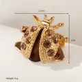 Golden ladybug brooch pin with brown crystals and metallic grain texture, 6g weight - Coffee Ladybug (XD8200-5)