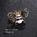 Golden honey bee enamel brooch pin with black and white wings, size 2.1 by 1.4 cm - White Bee (XD8869-2)