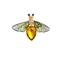 Cute gold-tone honey bee brooch featuring yellow teardrop crystal and green wings - Green Bee Brooch (C2152)