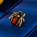 Spider brooch with red pear-cut crystal and champagne rhinestones on vintage gold - Antique Gold Red Spider (XD8768-1)