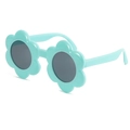 Simpatici occhiali da sole a fiore verde menta per bambini con lenti rotonde - Montatura Blu Cielo Lenti Grigie