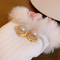 Elegant 925 silver needle vintage earrings with gray pearl and gold crescent base - E4565 Gold