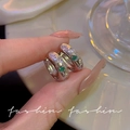 S925 sterling silver hoop earrings with colorful zircon stars and vintage wide design - E6851 Silver