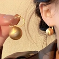 Matte gold spherical drop earrings with 925 silver needles and elegant satin finish - E6899 Gold