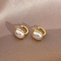 18K gold plated silver hoop earrings featuring rectangular white mother of pearl - E6946 Gold