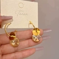 Champagne crystal geometric hoop earrings in gold plating with faceted drop charms - E6948 Gold