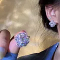 Sparkling silver four-leaf clover stud earrings with cubic zirconia pave setting - E6962 Silver