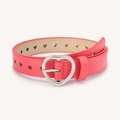 Pink faux leather skinny belt for women with heart-shaped buckle and hollow cutouts - Watermelon red