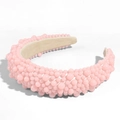 Padded sponge headband in pink featuring assorted faux pearls and soft fabric lining - Jelly Pink