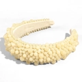 Thick padded headband with clustered cream faux pearls and soft fabric lining - Jelly Yellow