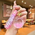 Rosa Katzen-Treibsand-Schlüsselanhänger mit schwebenden Perlen und goldenem Stern - Unabhängige OPP-Beutelverpackung / Rosa
