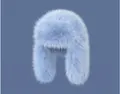 Detailed close-up of fluffy light blue faux fur texture on a thick winter trapper hat - M (56-58cm) / Blue