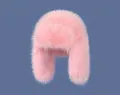 Detail view of pink fluffy faux fur winter hat with earflaps on a blue background - M (56-58cm) / Pink