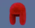 Close-up of fluffy red faux fur trapper hat with protective ear flaps for extreme cold - M (56-58cm) / Red