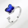 Bague rotative en cuivre avec cristal papillon bleu et pierres de zircon - Style Papillon Bleu Foncé (4)