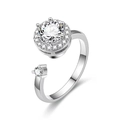Bague rotative en argent avec zircone cubique et halo pavé de petites pierres - Style Zircon Blanc Serti à Griffes (5)