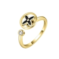 Rotating gold spinning ring with black four-leaf clover motif and sparkling zircon stone - Gold Black Rotating Flower Style (8)
