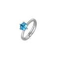 Adjustable silver spinner ring featuring a brilliant blue gemstone in a six-prong setting - Prong-Set Aquamarine Color Style (21)