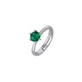 Silver rotatable spinner ring with a round green zircon and adjustable open band design - Prong-Set Emerald Color Style (23)