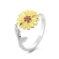 Adjustable S925 silver sunflower ring with gold petals and orange zircon crystals - Orange Red Sunflower S925 Silver Style (29)