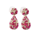 Exaggerated retro gold alloy earrings with vibrant rose pink crystals for party wear - Rose Red