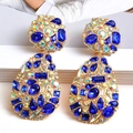 Exaggerated vintage acrylic alloy drop earrings with deep blue and AB crystals - Sapphire Blue
