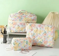 Three-piece quilted cotton floral toiletry bags set for makeup storage in various sizes - Sanitary Napkin Bag / Oil Painting Floral