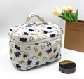 Quilted white cotton makeup bag featuring cute cartoon bear print and a convenient handle - Medium Makeup Bag / Bears on White