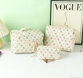 Quilted floral cosmetic bag set including storage case and pouches in white cotton fabric - Sanitary Napkin Bag / French Garden