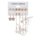 Set of 6 gold and purple butterfly earrings with pearls and crystals on a display card - Purple Butterfly Artificial Pearl Gold Ball Set (55830)