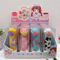 Cat paw lipstick style retractable erasers set in display box with cute animal prints - Cat Paw Lipstick Shaped Eraser (8442)