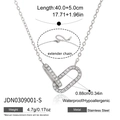 Silver double ring necklace in stainless steel with white zircon and size details - Silver Interlocking Ring Style (JDN0309001-S)