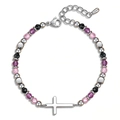 Detailed view of a 4mm beaded bracelet with natural stones and a silver cross pendant. - Cross Style (WB1305)